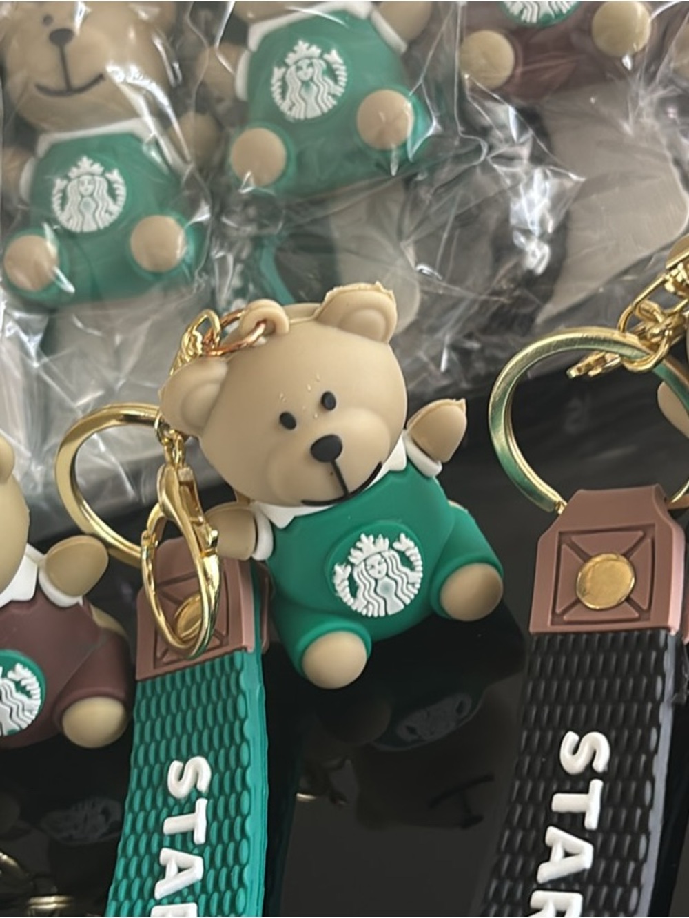 🤎💚 Starbucks Green, Black and Brown Bear Keychain bundle w/ Gold Hardware 💚🤎